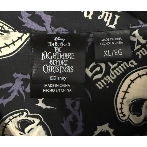 Nightmare Before Christmas Print Button-Up Cotton Shirt with Short Sleeves - Picture 4 of 5